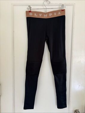 Olympia Activewear Black Leggings with Tan Waistband